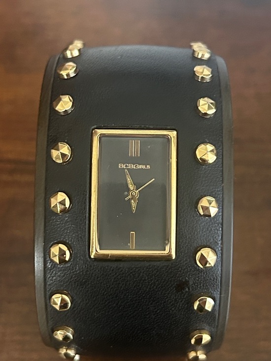 BCBGeneration Accessories - “REASONABLE OFFERS” BCBGeneration Black and Gold Studded Leather Cuff Watch⌚️